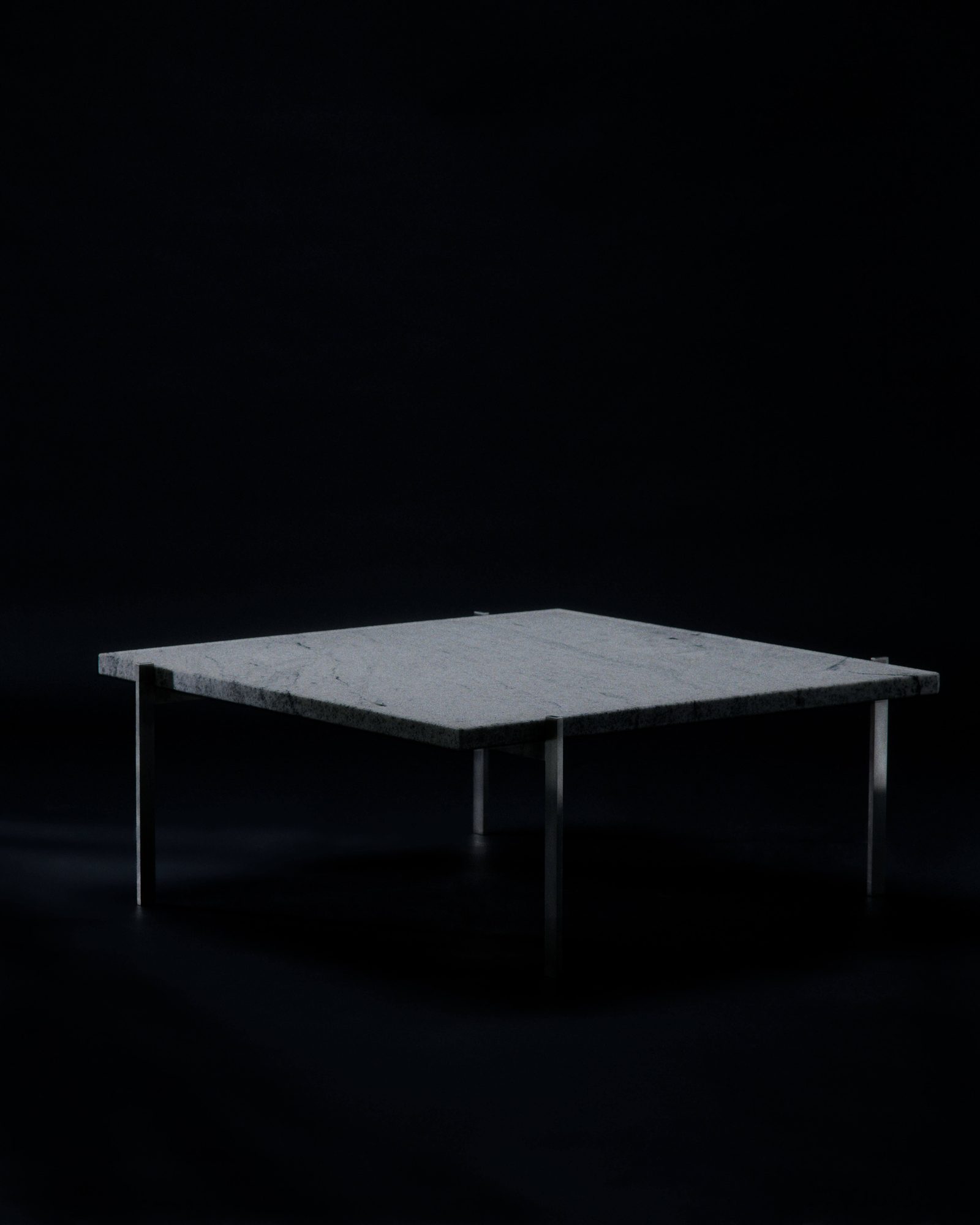 Mesa de centro PK61 com tampo em granito sobre fundo preto