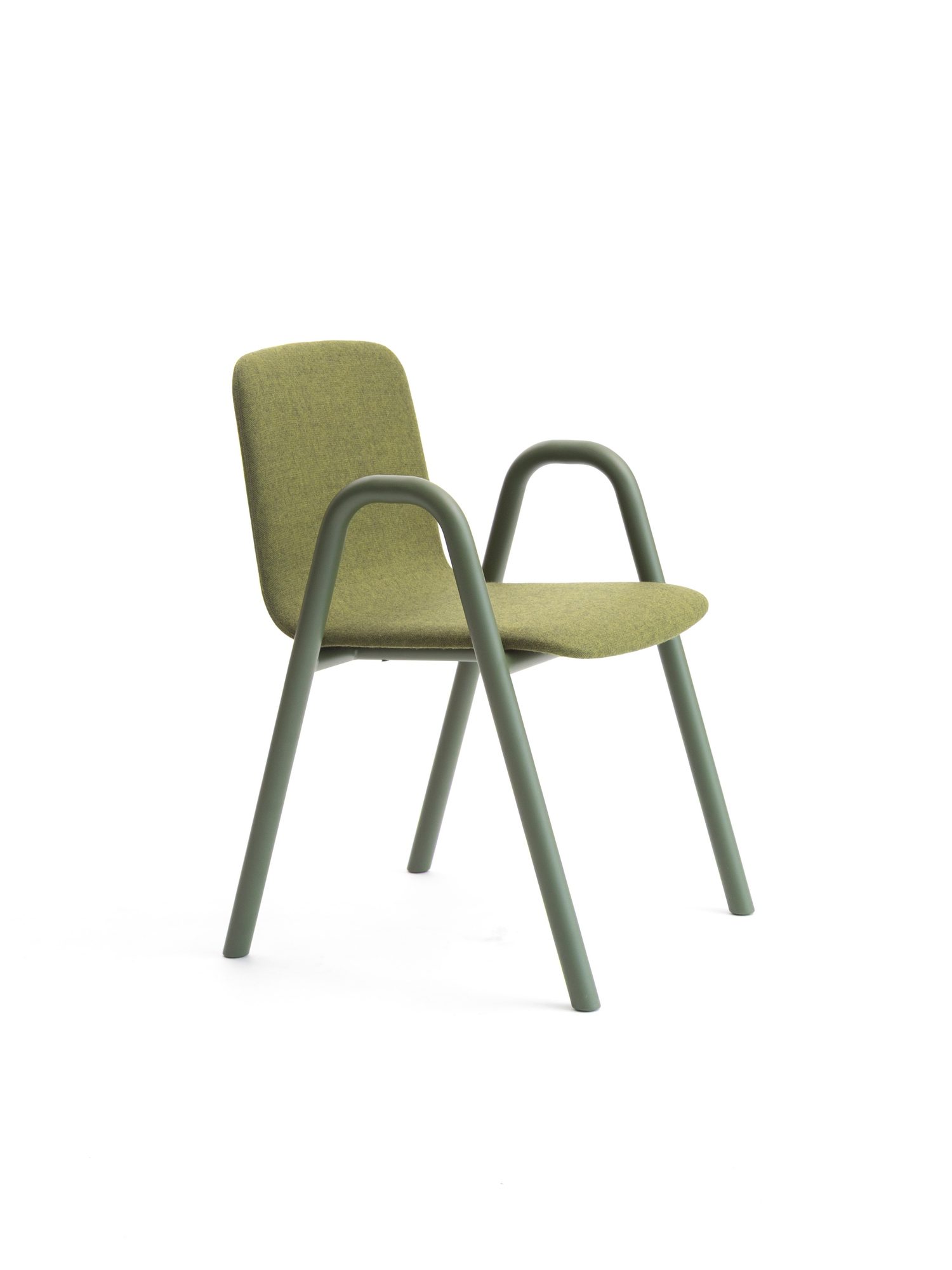Cadeira Naku Stack Metal verde com assento estofado